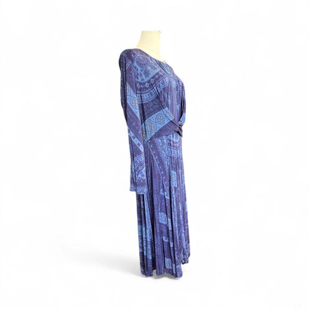 🆕 💙🌸 NWOT SOFT SURROUNDINGS Sitarra Blue Floral Jersey Knit Maxi Dress | Sz M - Picture 4 of 11